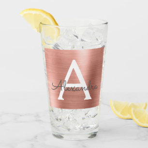 Roze Rose Gold Metallic Foil Monogram Weddenschap Glas