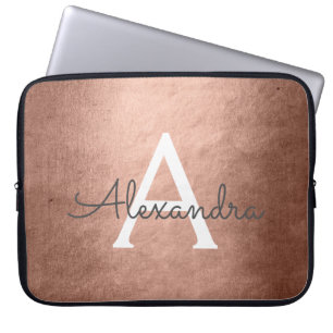Roze Rose Gold Metallic Foil Monogramed Laptop Sleeve