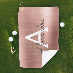 Roze Rose Gold Metallic Folie Monogram Naam Golfhanddoek