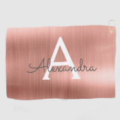 Roze Rose Gold Metallic Folie Monogram Naam Golfhanddoek (Horizontaal)