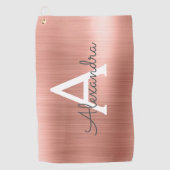 Roze Rose Gold Metallic Folie Monogram Naam Golfhanddoek (Voorkant)