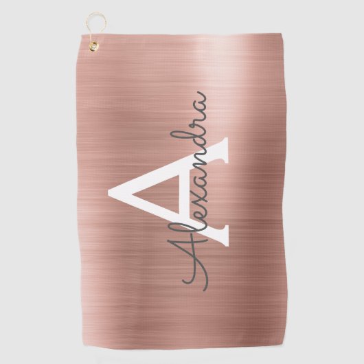 Roze Rose Gold Metallic Folie Monogram Naam Golfhanddoek (Voorkant)