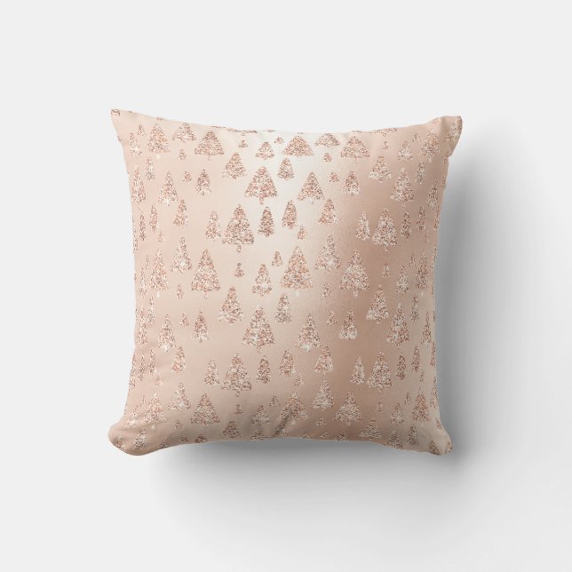 Roze Rose Gold Metallic Glitter kerstboom Lux Kussen (Voorkant)