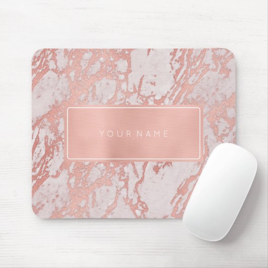 Roze Rose Gold Metallic Marble White Retangular Muismat (Met muis)