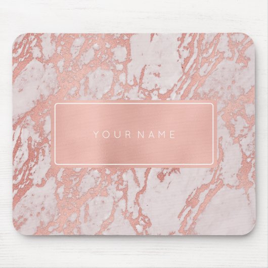 Roze Rose Gold Metallic Marble White Retangular Muismat (Voorkant)