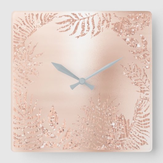 Roze Rose Gold Metallic Palm Vierkante Klok (Voorkant)