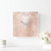 Roze Rose Gold Metallic Palm Vierkante Klok (Huis)