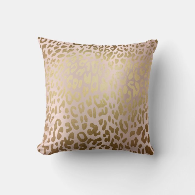 Roze Rose Gold Metallic Steel Leopard Animal Skin Kussen (Voorkant)