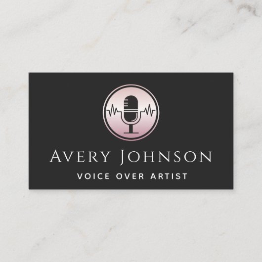 Roze Rose Gold Microfoon Logo Voice Over Artiest Visitekaartje (Voorkant)