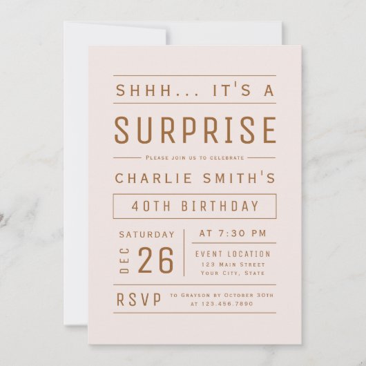 Roze Rose Gold Modern Typografie Surprise Birthday Kaart (Voorkant)