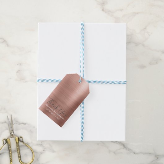 Roze Rose Gold Modern Weddenschap Hartelijk dank Cadeaulabel (Met Touw)