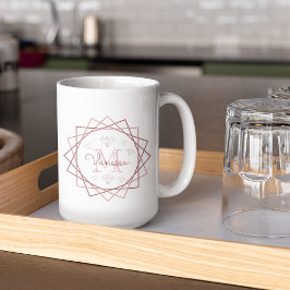 Roze Rose Gold Monogram Girly Geometric Diamonds Koffiemok