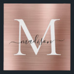 Roze Rose Gold Monogram Girly Script, geborsteld m Imitatie Canvas Print<br><div class="desc">Roze Rose Gold Monogram Girly Script geborsteld metaal Faux Canvas Print</div>
