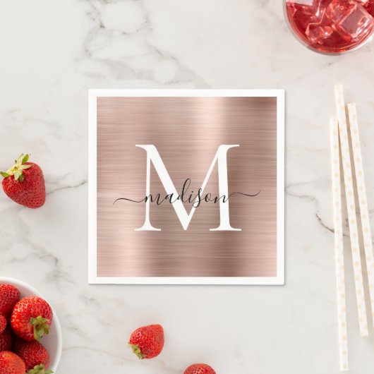 Roze Rose Gold Monogram Girly Script, geborsteld m Servet (Insitu)
