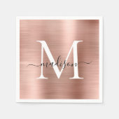 Roze Rose Gold Monogram Girly Script, geborsteld m Servet (Voorkant)