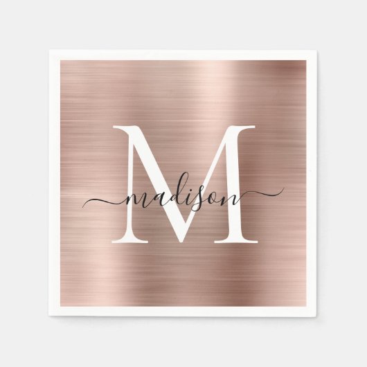 Roze Rose Gold Monogram Girly Script, geborsteld m Servet (Voorkant)