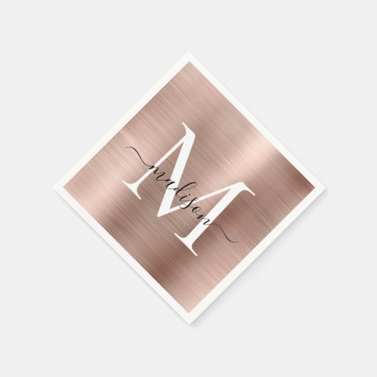 Roze Rose Gold Monogram Girly Script, geborsteld m Servet (Hoek)