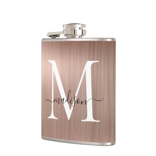 Roze Rose Gold Monogram Script geborsteld staal Me Heupfles (Links)