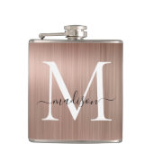 Roze Rose Gold Monogram Script geborsteld staal Me Heupfles (Voorkant)