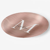 Roze Rose Gold Monogram Script Metallic Steel Papieren Bordje (Gekanteld)