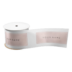 Roze Rose Gold Name Metallic Minimale Rechthoekige Satijnen Lint