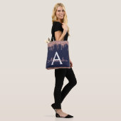 Roze Rose Gold Navy Blauw Glitter Elegant Monogram Tote Bag (Op model)