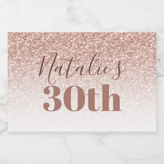 Roze Rose Gold Ombre 30th Birthday Mini Sparkling Wijnetiket (Enkel label)