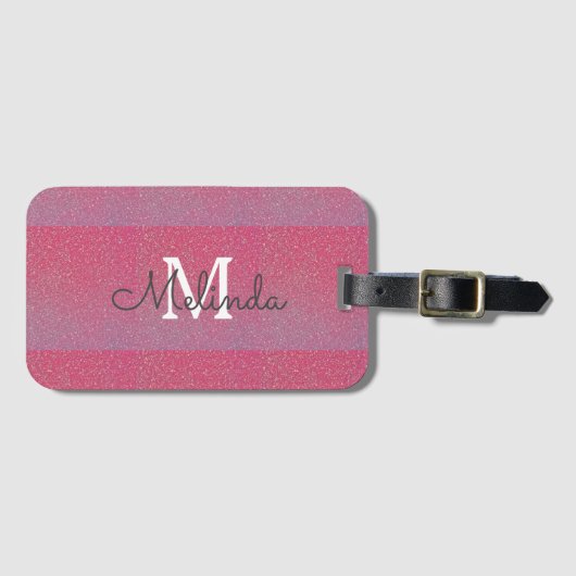 Roze Rose Gold Ombre Girly Monogram Initiaal Naam Bagagelabel (Voorkant (horizontaal))