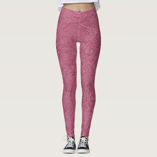 Roze Rose Gold Openwork Spiral Patroon Leggings (Voorkant)