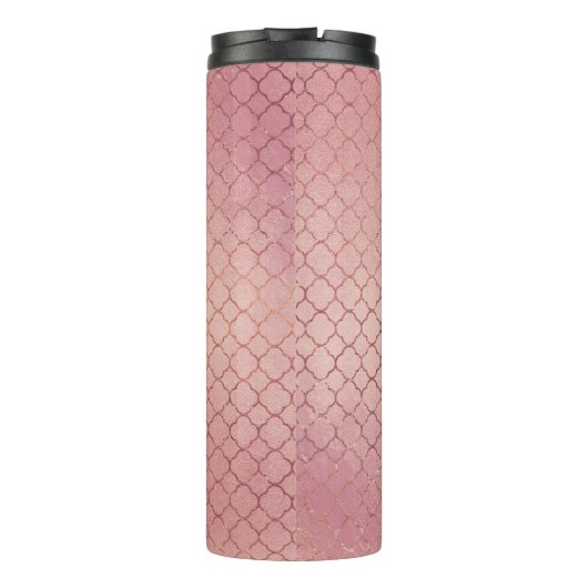 Roze Rose Gold Patroon Elegant Monogram Thermosbeker (Achterkant)