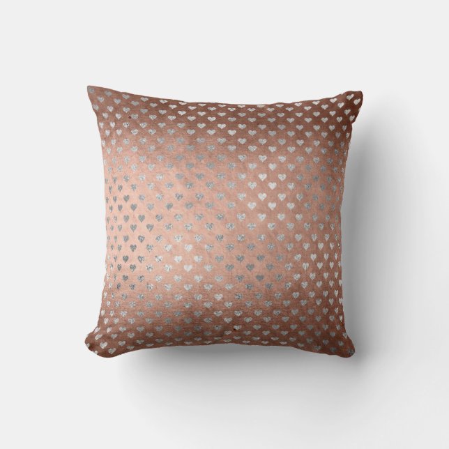 Roze Rose Gold Powder Silver Hearts Glam Pillow Kussen (Voorkant)