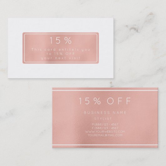 Roze Rose Gold Powder White korting Beauty Salon (Voorkant / Achterkant)