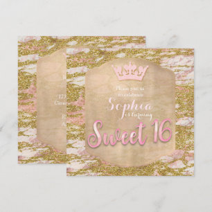 Roze Rose Gold Princess SWEET 16 Party Invitation Kaart