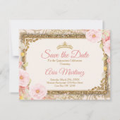 Roze Rose Gold Quinceañera 15 Anos Save the Date Bedankkaart (Voorkant)