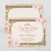 Roze Rose Gold Quinceañera 15 Anos Save the Date Bedankkaart (Voorkant / Achterkant)