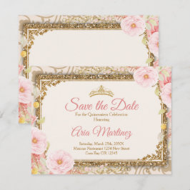 Roze Rose Gold Quinceañera 15 Anos Save the Date Bedankkaart
