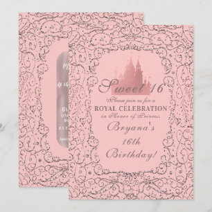 Roze Rose Gold Royal Castle Princess Sweet 16 Kaart