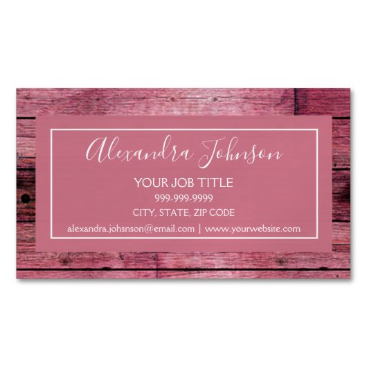 Roze Rose Gold Rustic Girly Wood Magnetisch Visitekaartje (Voorkant)