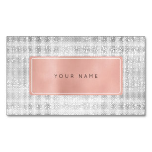 Roze Rose Gold Silver Metallic Rectangular Logo Magnetisch Visitekaartje