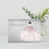 Roze Rose Gold Silver Quinceanera Party Invite Kaart (Staand voorkant)