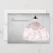 Roze Rose Gold Silver Quinceanera Party Invite Kaart (Voorkant)