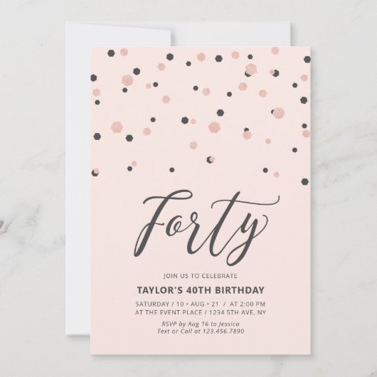 Roze Rose Gold Simple 40th Birthday Party Kaart (Voorkant)