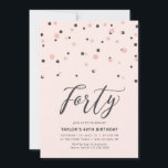 Roze Rose Gold Simple 40th Birthday Party Kaart<br><div class="desc">Viel je speciale dag met deze minimale uitnodiging van het 40ste verjaardagsfeest. Dit ontwerp is voorzien van een stijlvol letterschrift "Veertig" met zeshoekig confetti met een roze en goudkleurcombinatie van roos. Meer design zijn beschikbaar in mijn winkel BaraBomDesign.</div>
