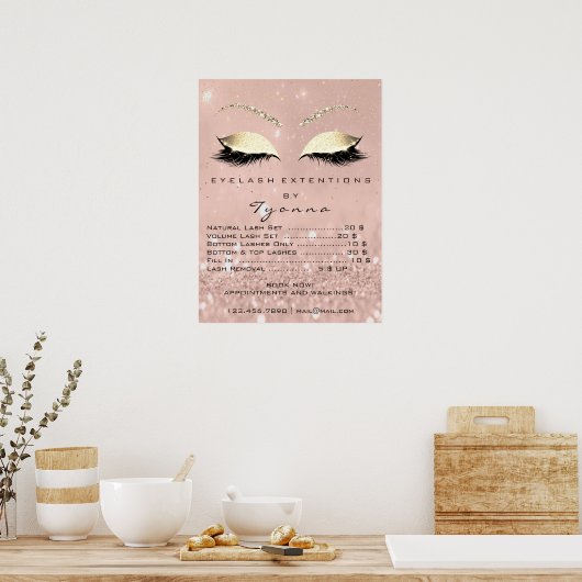 Roze Rose Gold Skinny Eyes Lashes Prijzen Poster (Keuken)