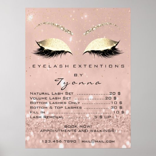 Roze Rose Gold Skinny Eyes Lashes Prijzen Poster (Voorkant)
