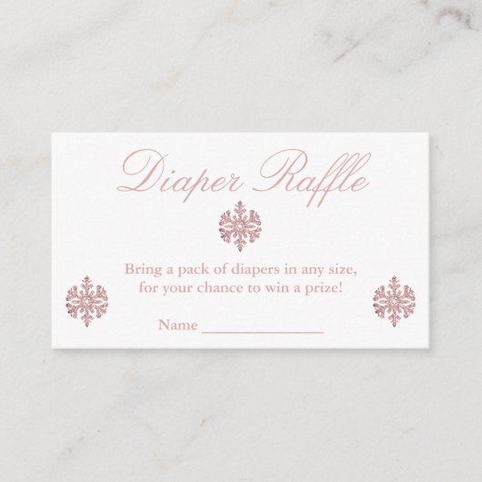 Roze Rose Gold Snowflake Diaper Raffle Informatiekaartje (Voorkant)