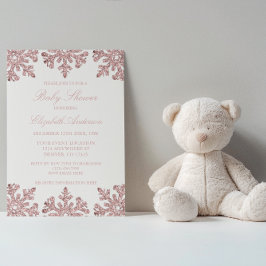 Roze Rose Gold Snowflake Winter Baby shower Kaart