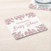Roze Rose Gold Snowflake Winter Baby shower Kartonnen Onderzetters (Schuin)