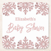 Roze Rose Gold Snowflake Winter Baby shower Kartonnen Onderzetters (Voorkant)