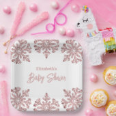 Roze Rose Gold Snowflake Winter Baby shower Papieren Bordje (Feest)